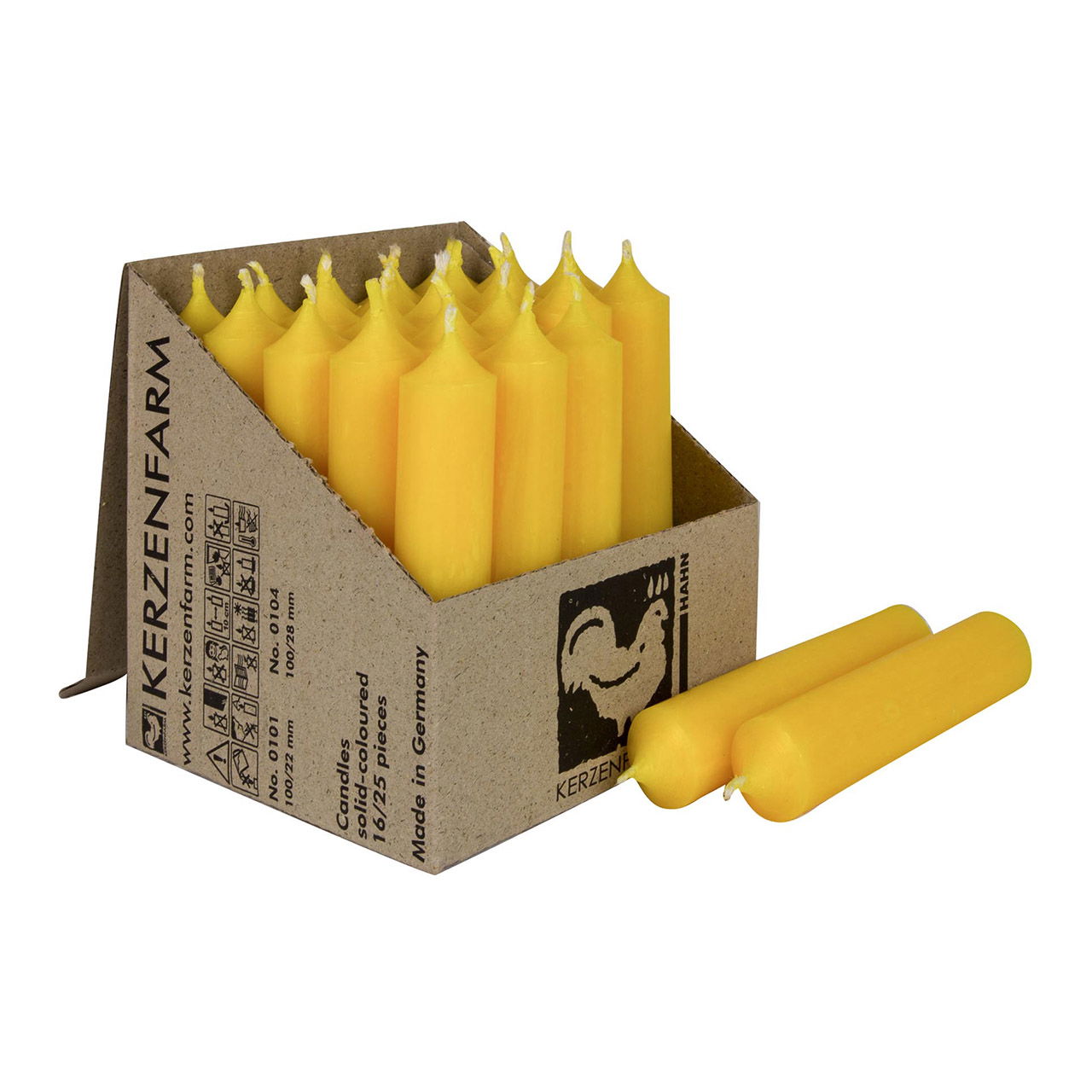 Stabkerze durchgefärbt aus Wachs gelb (H) 10cm Ø2cm Brenndauer ca. 4 Std. Stabkerze durchgefärbt aus Wachs gelb (H) 10cm Ø2cm Brenndauer ca. 4 Std.
