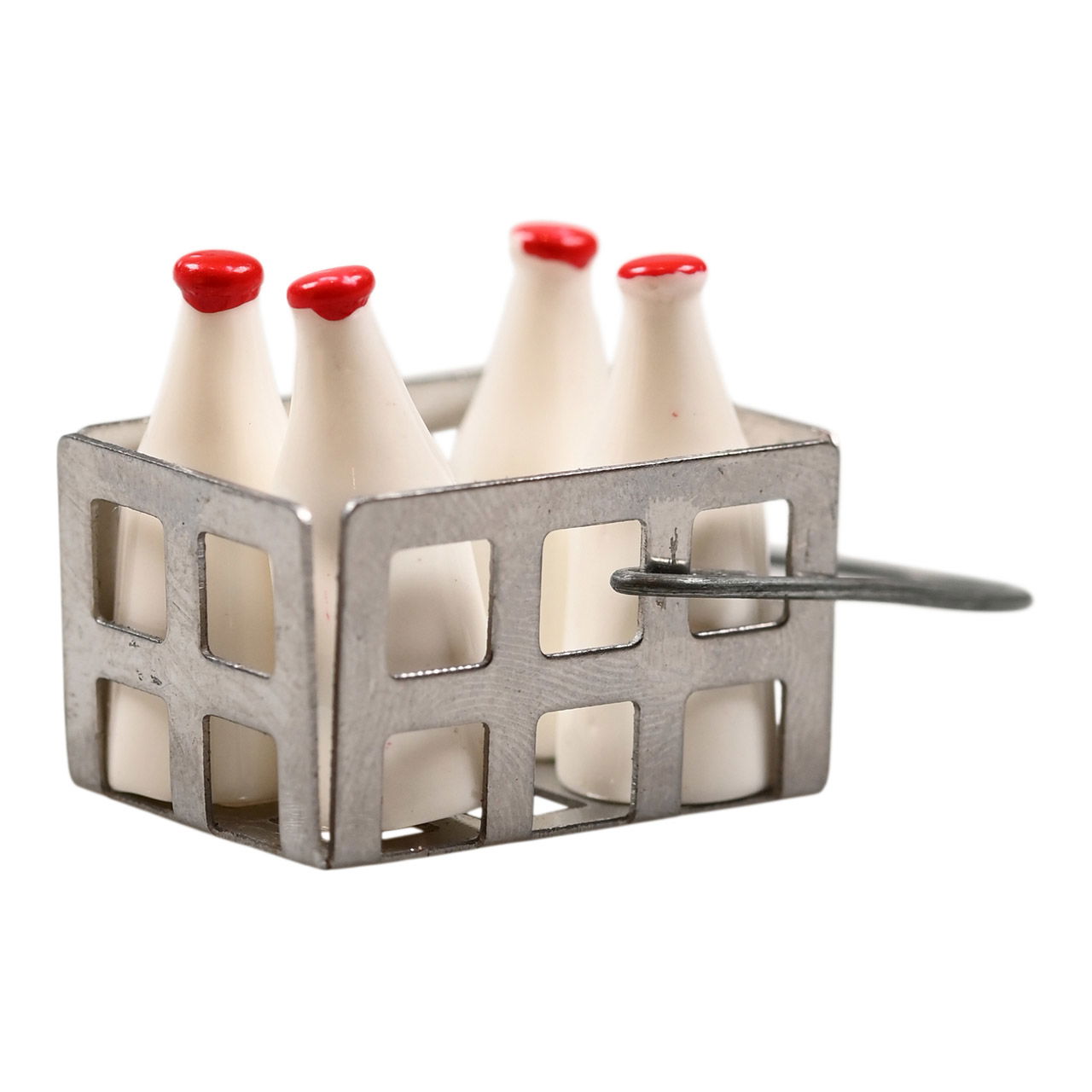 Secret Santa door display accessory, silver metal milk bottle crate (W/H/D) 3.5x4x3.5cm