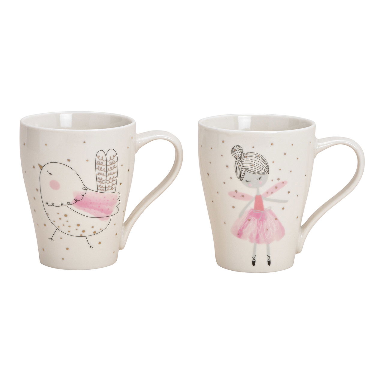 Becher Vogel, Fee Dekor aus Porzellan Weiß 2-fach, (B/H/T) 12x11x8cm 370ml Becher Vogel, Fee Dekor aus Porzellan Weiß 2-fach, (B/H/T) 12x11x8cm 370ml