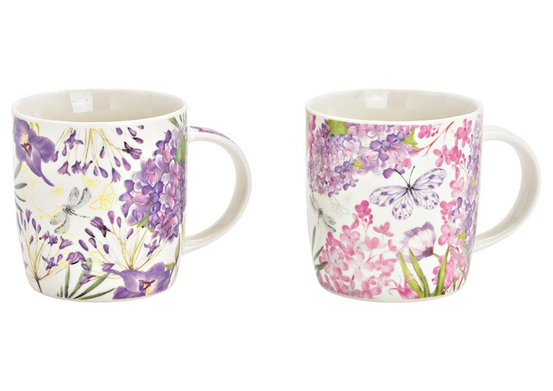Mug porcelain floral decor purple 2-fold, (W/H/D) 12x10x9cm