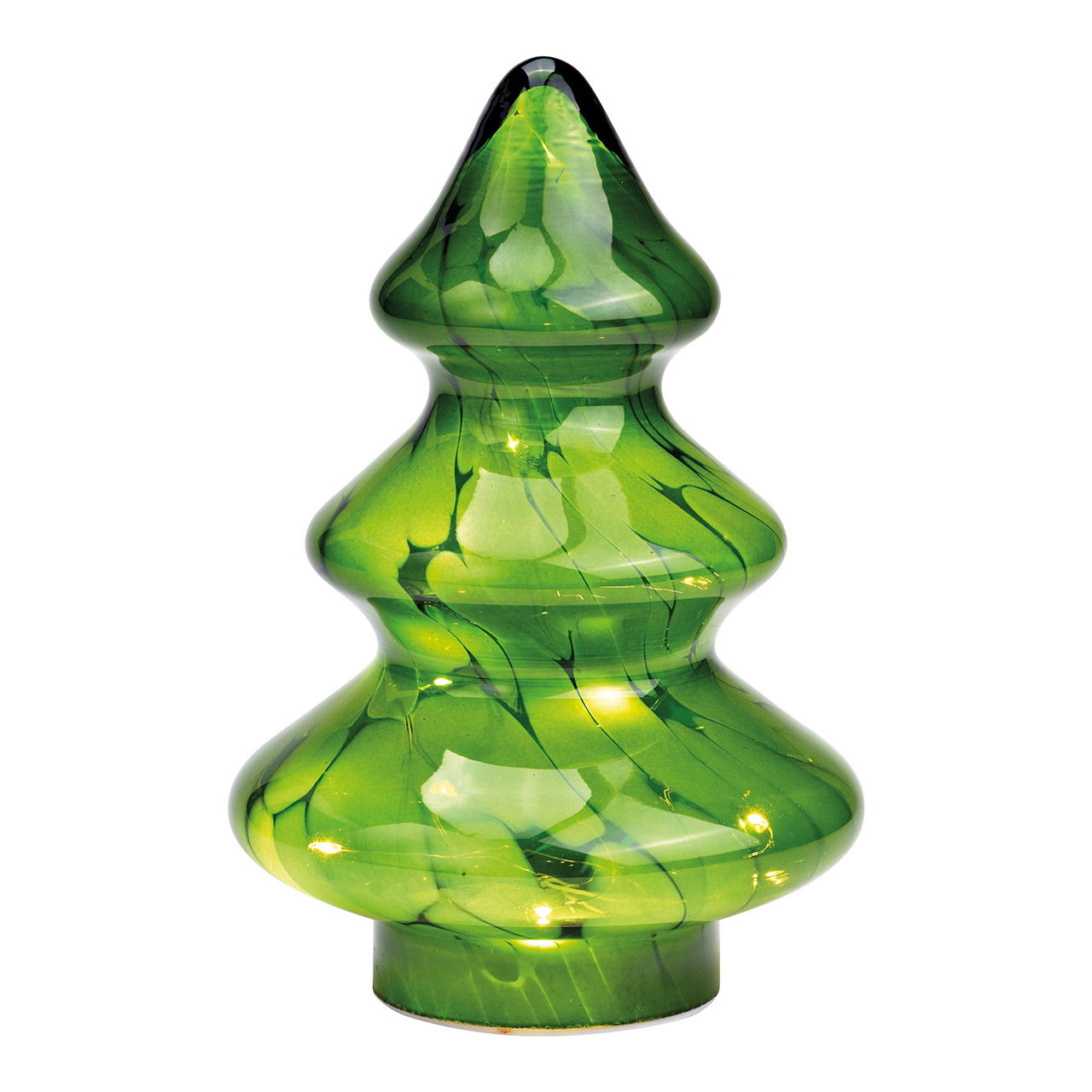 Sapin avec 10 LED avec 16/8 minuterie en verre vert (L/H/P) 14x20x14cm, 2xAAA exclus