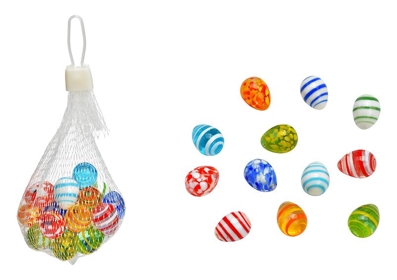 Easter eggs set, 1,5x2cm, from glass Colorful 24pcs set in net