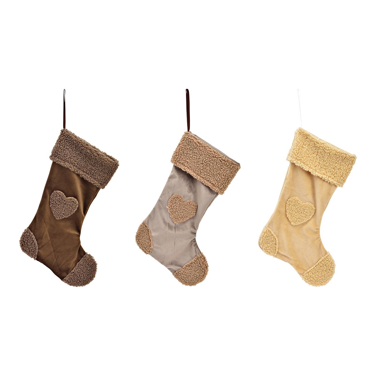 Kerstman boot hart decor gemaakt van textiel licht bruin, bruin, beige 3-voudig, (B/H/D) 24x37x1cm