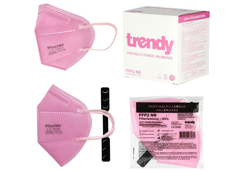 FFP2 NR mask, pink, brand: Trendy 5-ply, CE certified No. 0598 