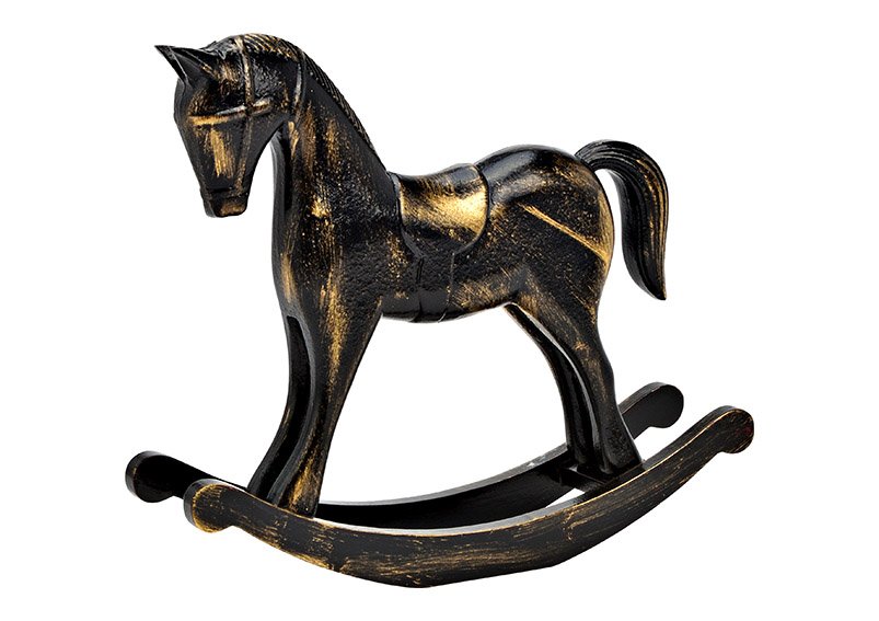 Cavallo a dondolo in legno Nero, oro (c/h/d) 26x22x6cm