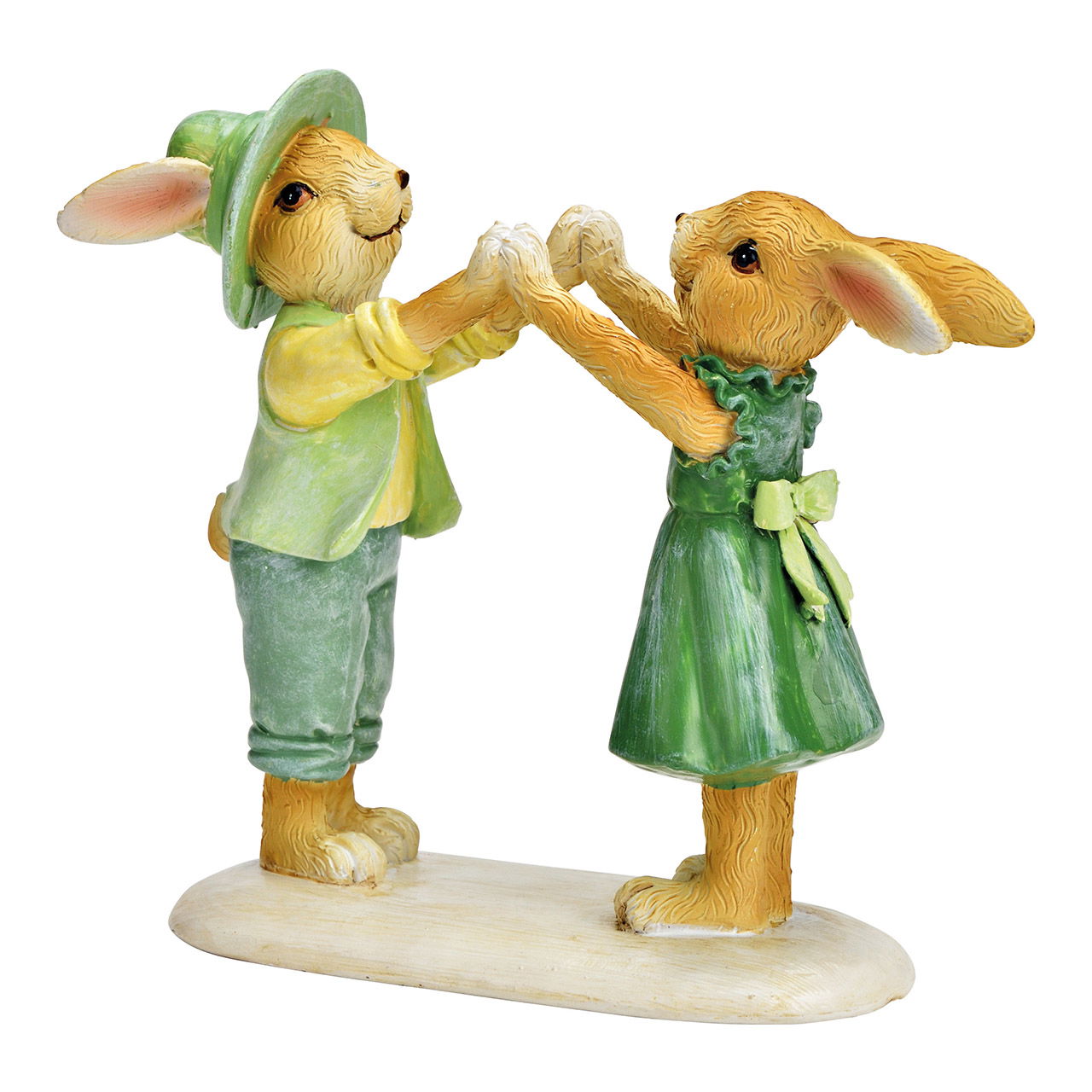 Couple de lapins en poly vert (L/H/P) 14x13x5cm