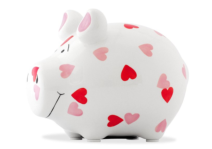 Hucha KCG cerdo pequeño, en forma de corazón, de cerámica (A/A/P) 12,5x9x9cm