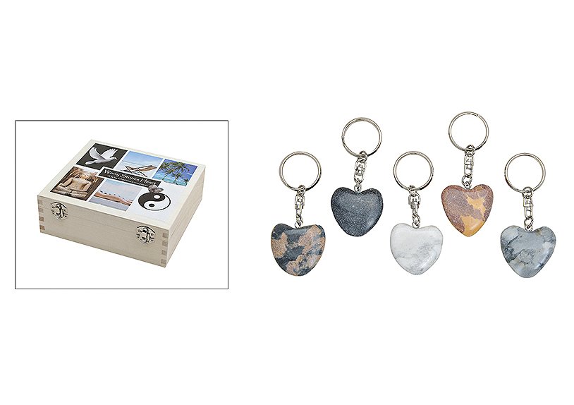Porte-clés coeur en marbre, 3 cm, 5 pcs. assortis.