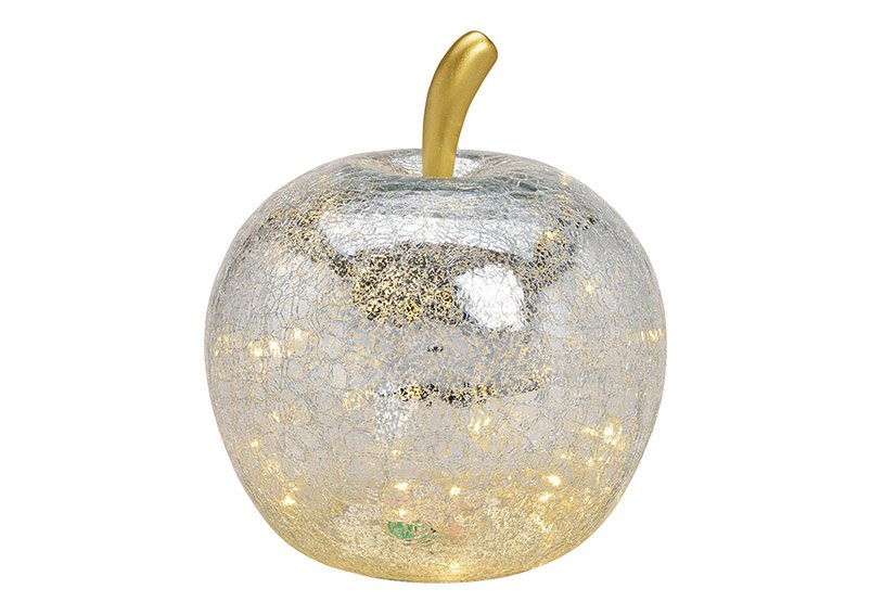 Pomme avec 40 LED, avec minuterie, en verre Argent (L/H/P) 27x30x27cm