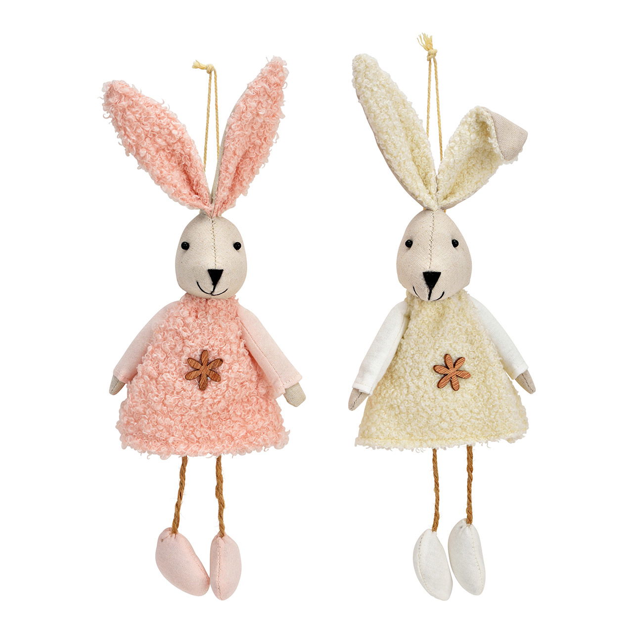 Suspension lapin en textile 2 fois, blanc/rose (L/H/P) 10x28x5cm