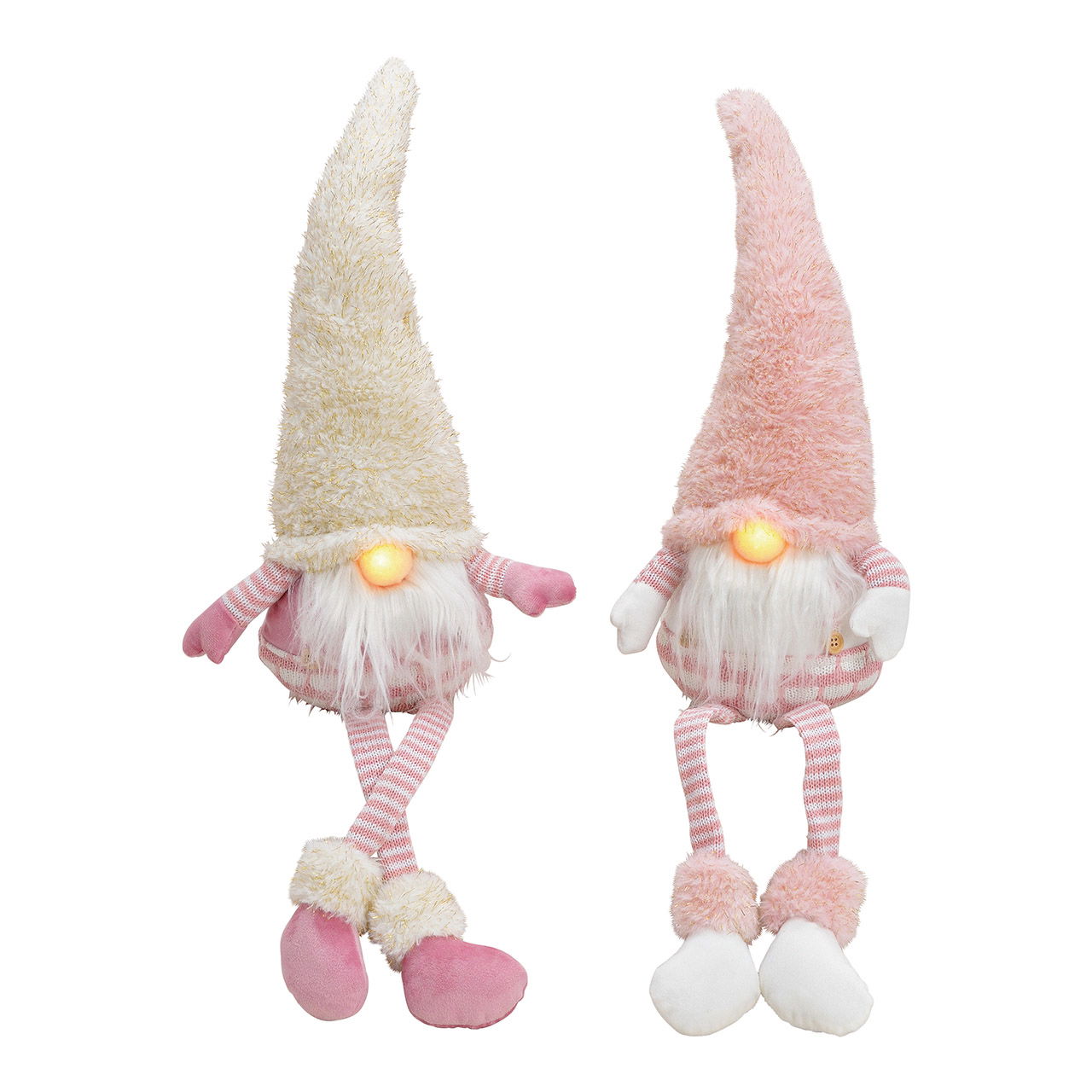 Edge stool gnome with led shining nose made of textile white, pink 2-fold, (w / h / d) 20x42 / 65x12cm