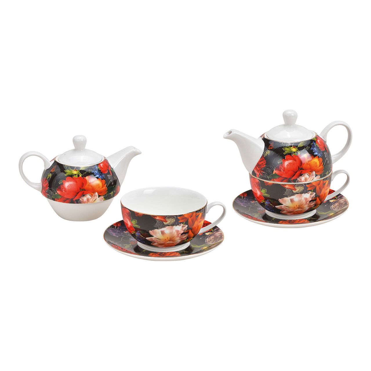 Teapots set flower colorful, gold 3 pcs. 17x15x15cm 400/200ml