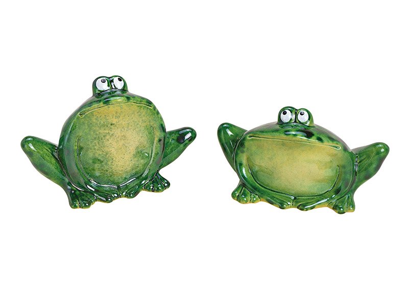 Frosch glänzend aus Keramik Grün 2-fach, (B/H/T) 14x11x9cm