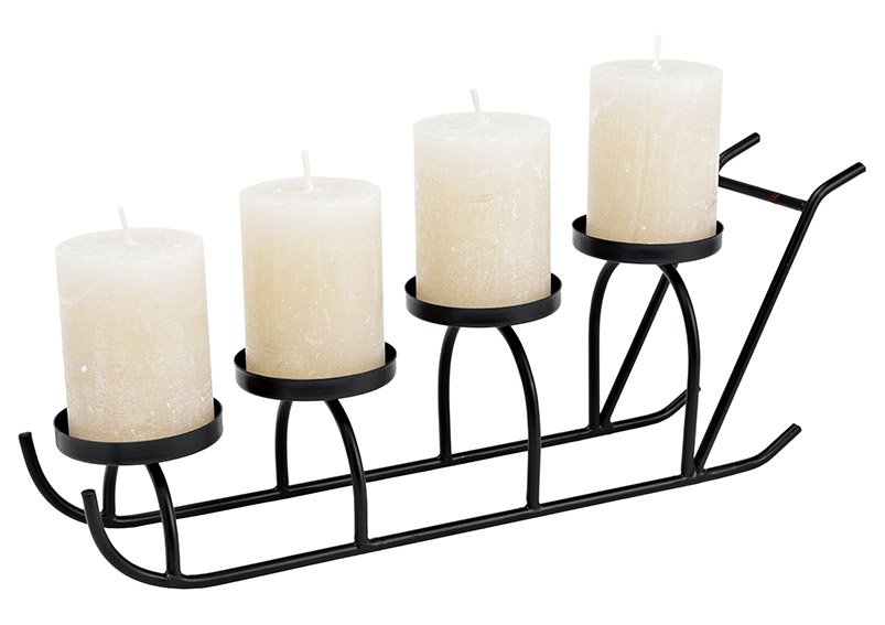 Advent arrangement, candle holder 4er, sleigh made of metal black (W/H/D) 44x19x9cm
