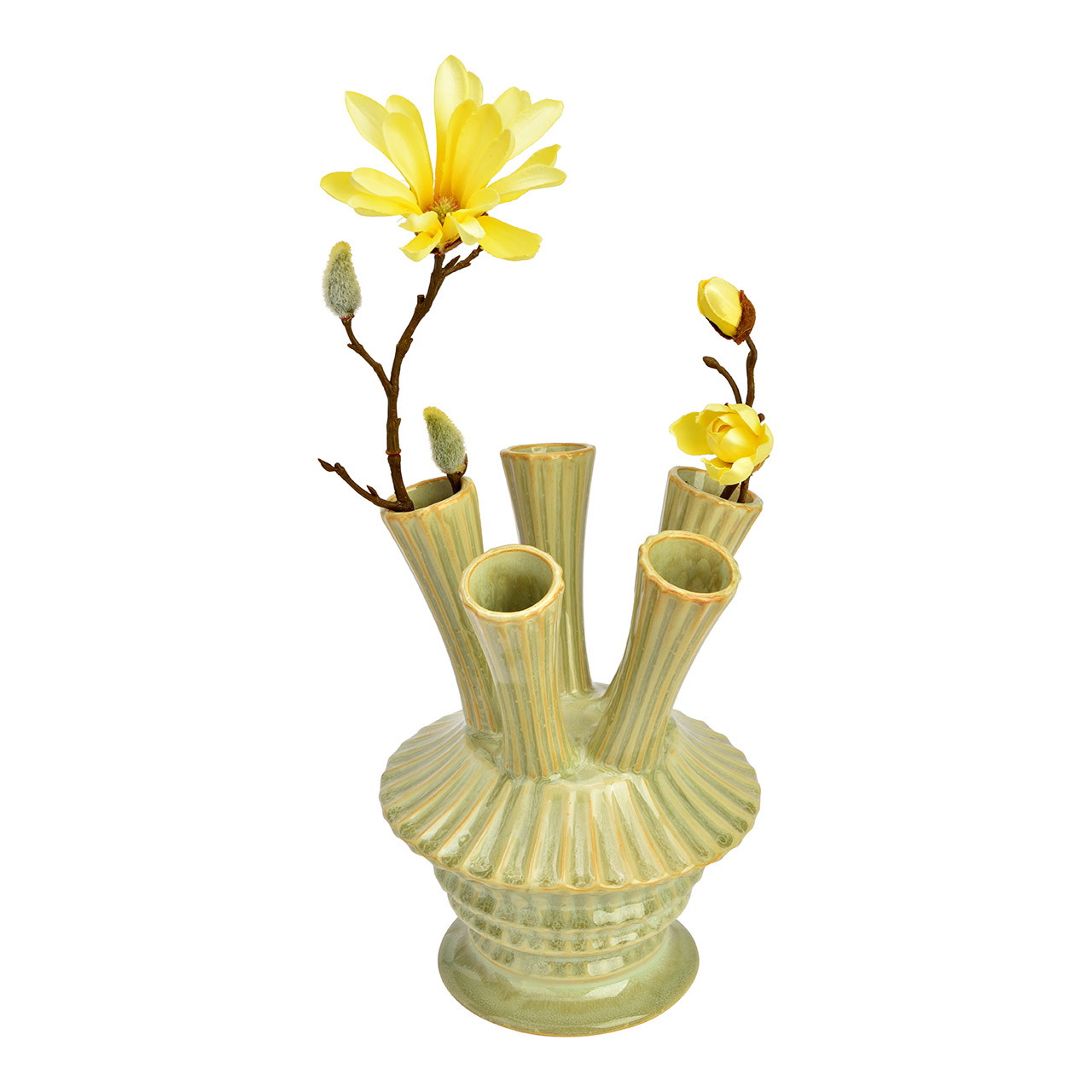 Vaas van keramiek, groen (B/H/D) 15x22x15cm Krug, Töpferei, Vase, Blume, Blumen-Arrangement