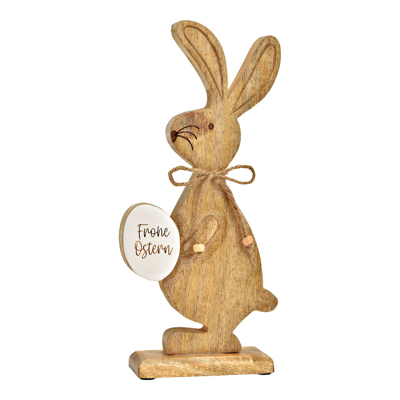 Stand bunny with Easter egg, Frohe Ostern made of natural mango wood (W/H/D) 14x32x5cm