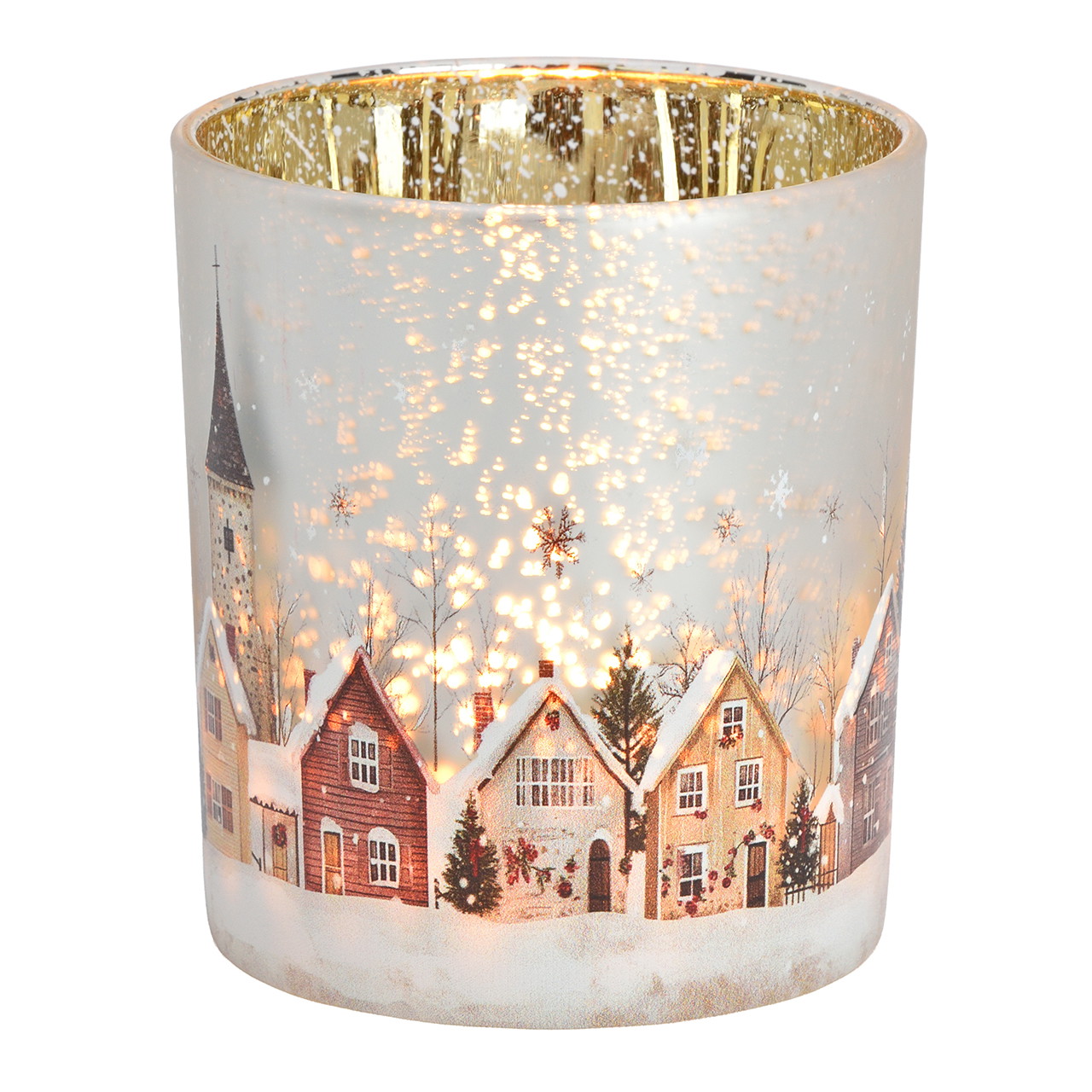 Lysestager i form af huse af farvet glas (B/H/D) 9x10x9 cm Glas, Kerzenhalter, Winterdorf, Lichter, Weihnachten