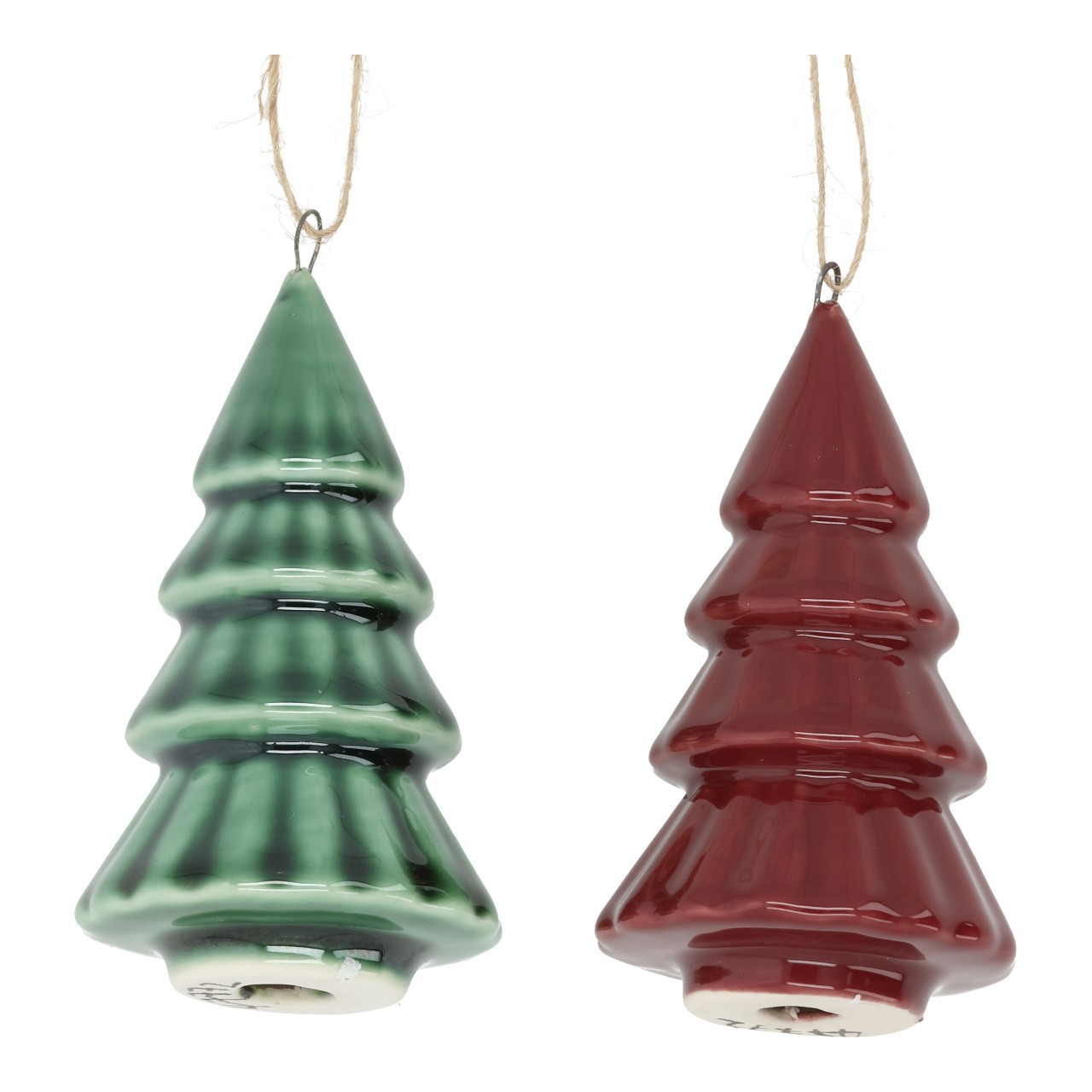 Pendentif sapin en porcelaine rouge/vert assorti 2 fois (L/H/P) 4x8x4cm Tannenbaum Anhänger, Kerzenform, Grün, Rot, Weihnachtsdeko
