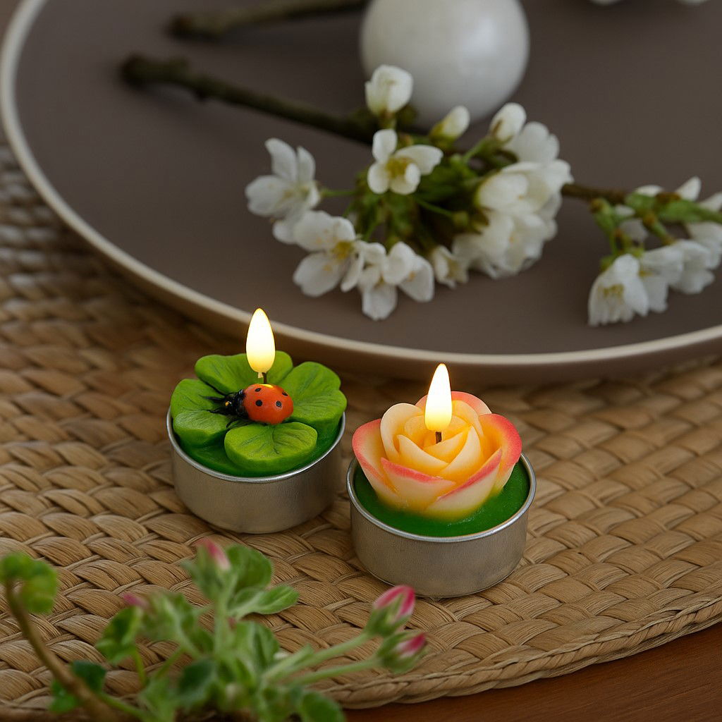 Vela de té de cera rosa, juego de 6, 2, rosa/rosa (A/A/A) 14x6x8cm/4x4x4cm Essen, Präsentation des Essens, Kerze, Teller