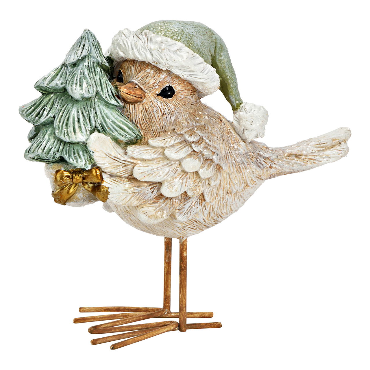 Statuetta di uccello in polietilene con albero di Natale, beige/verde (L/H/D) 12x11x5cm