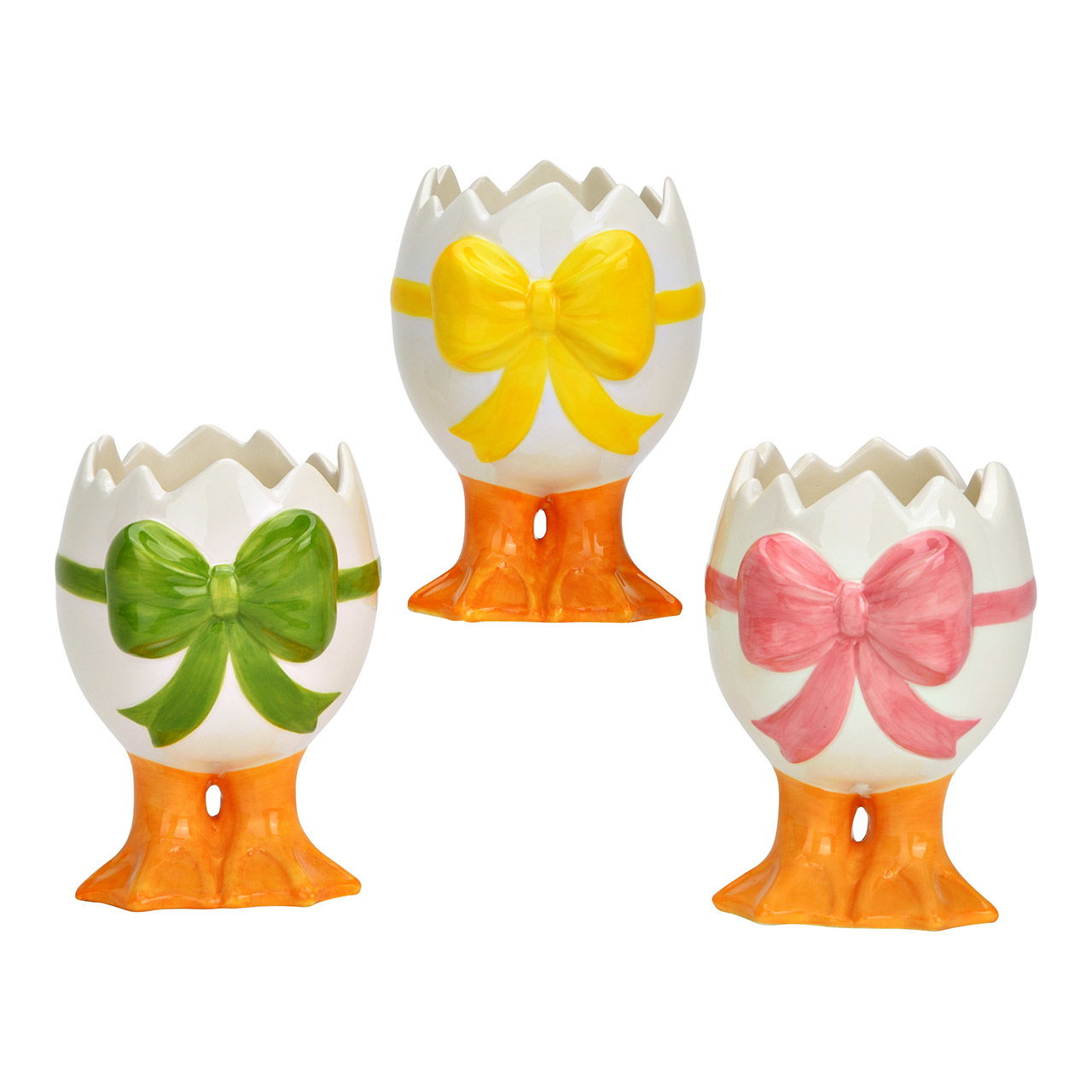Oeufs en céramique, avec noeud, 3 fois, jaune/rose/vert (L/H/P) 9x12x9cm Glas, Töpferei, Vase, Porzellan, Kelch