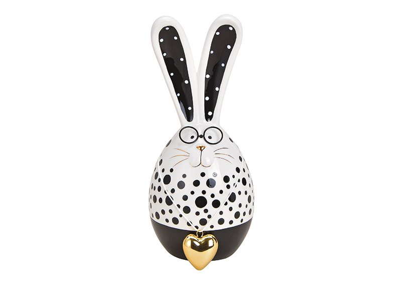 Rabbit with glasses, heart hanger made of ceramic white, black (w / h / d) 9x22x9cm