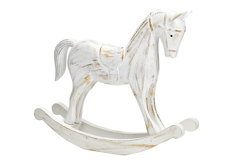 Wooden swing horse white, gold (W/H/D) 37x31x8cm