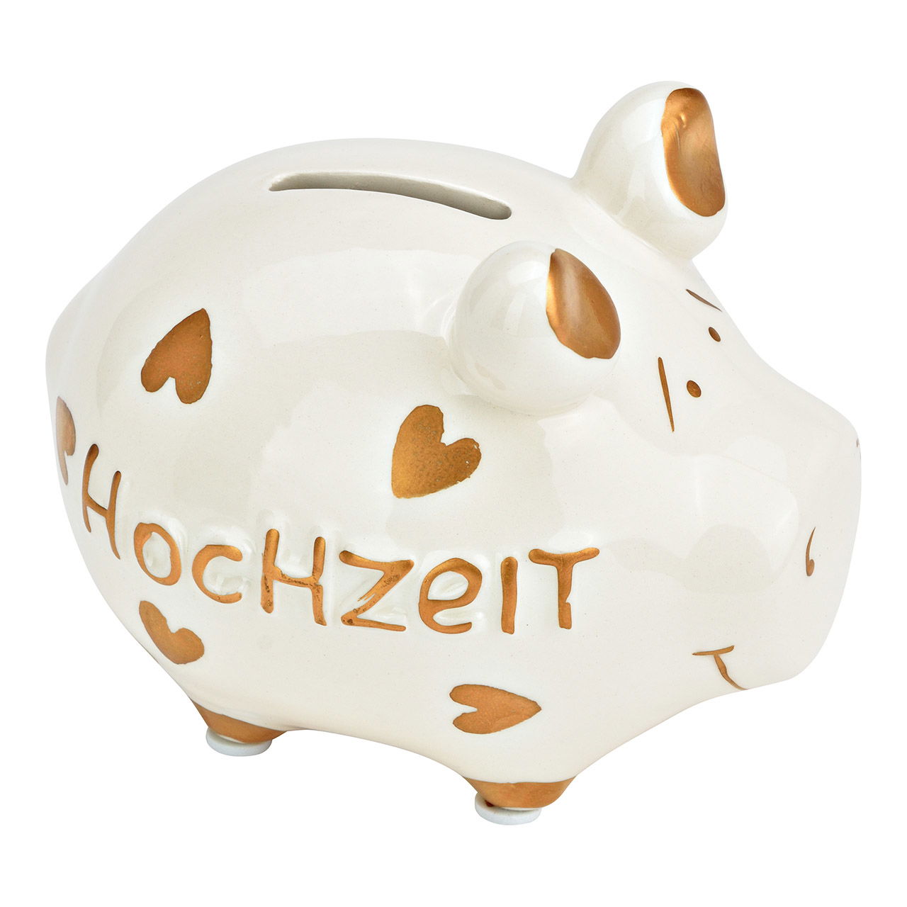 KCG "Wedding" keramisch spaarvarken, wit/goud (B/H/D) 12,5x9x9cm Klein spaarvarken Sparschwein