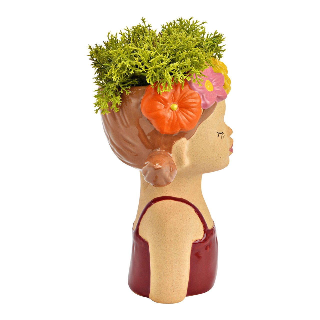 Vaso di fiori per bambina in gres, beige/bordeaux (L/H/D) 15x16x9cm Vaso di fiori per bambina in gres, beige/bordeaux (L/H/D) 15x16x9cm
