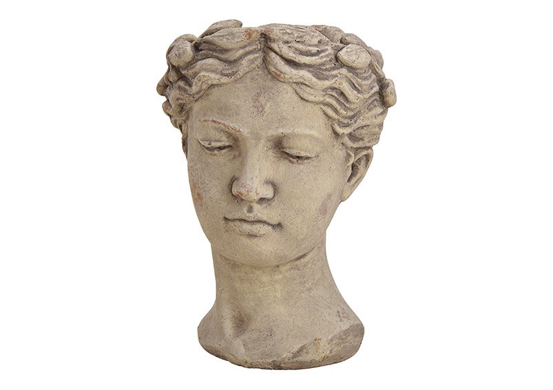 Maceta cabeza de mujer de cemento Gris (A/H/D) 18x25x17cm