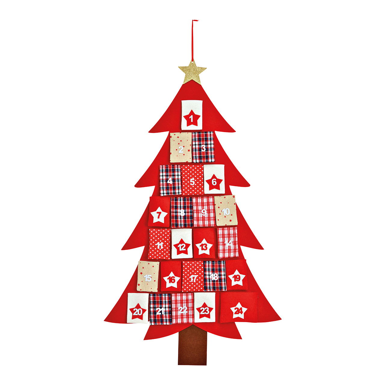 adventskalender kerstboom van vilt/textiel, 24 zakjes (B/H) 7x10cm, rood (B/H) 60x106cm adventskalender kerstboom van vilt/textiel, 24 zakjes (B/H) 7x10cm, rood (B/H) 60x106cm