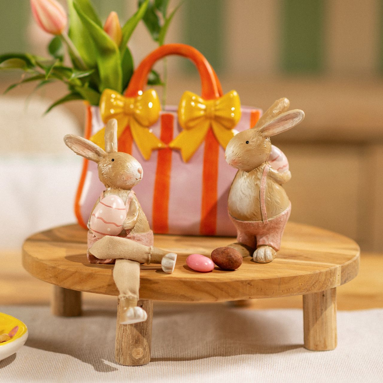 Hase mit Osterei aus Poly, 2-fach, Beige/Rosa (B/H/T) 5x11x8cm Figur, Spielzeug, Tier, Säugetier, Hase