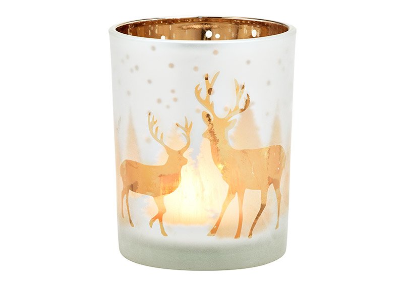 Vento luce cervo decorazione di vetro bianco, oro (w/h/d) 10x12x10cm