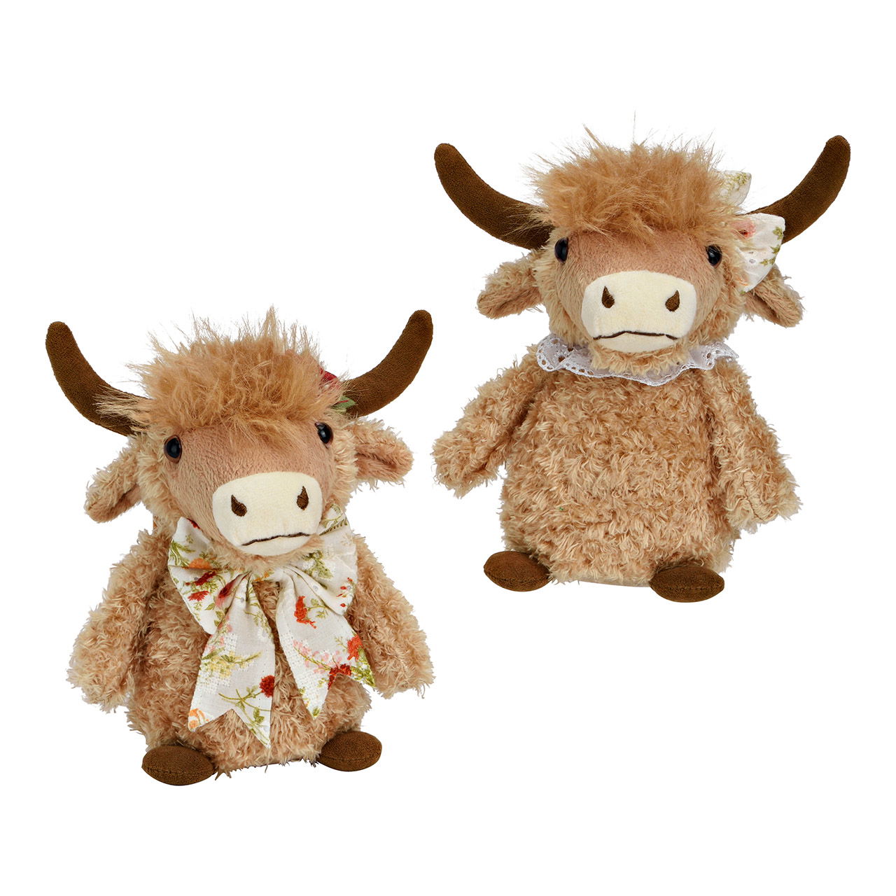 Highland Rind mit Halsschleife aus Textil, 2-fach, Beige (B/H/T) 18x17x12cm