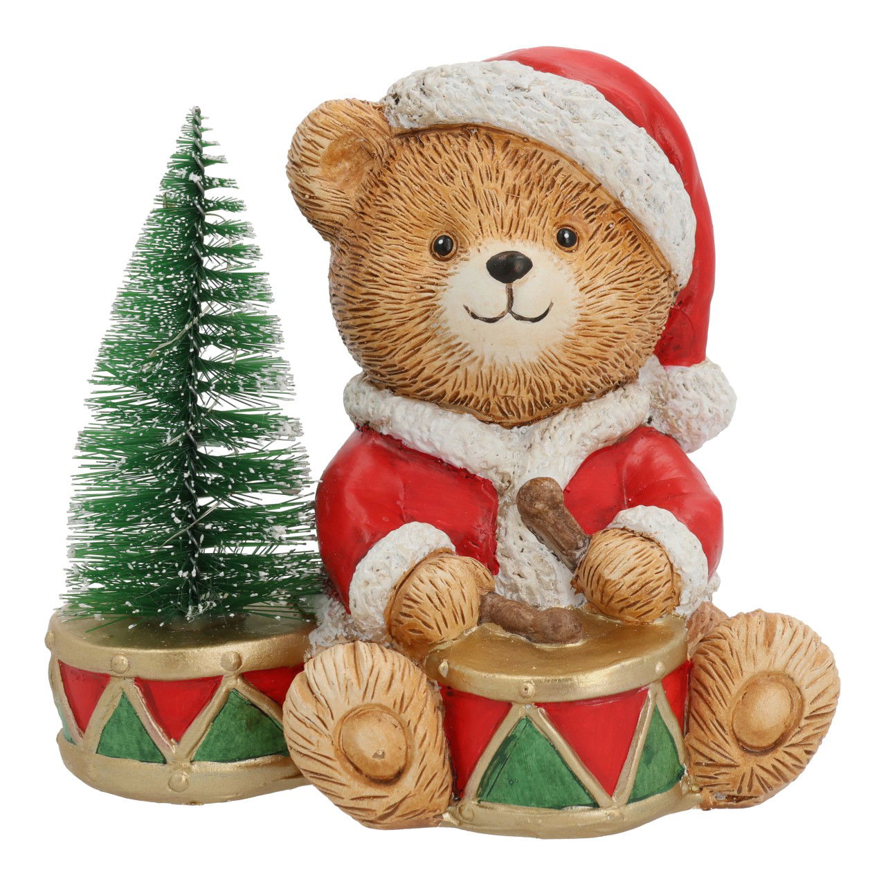 Bär Trommel und LED Tannenbaum aus Poly Bunt (B/H/T) 14x13x10cm Bär Trommel und LED Tannenbaum aus Poly Bunt (B/H/T) 14x13x10cm