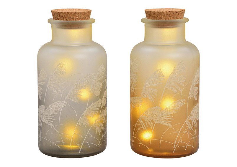 Bottle with 5 led made of glass brown, gray 2-fold, (w / h / d) 10x22x10cm