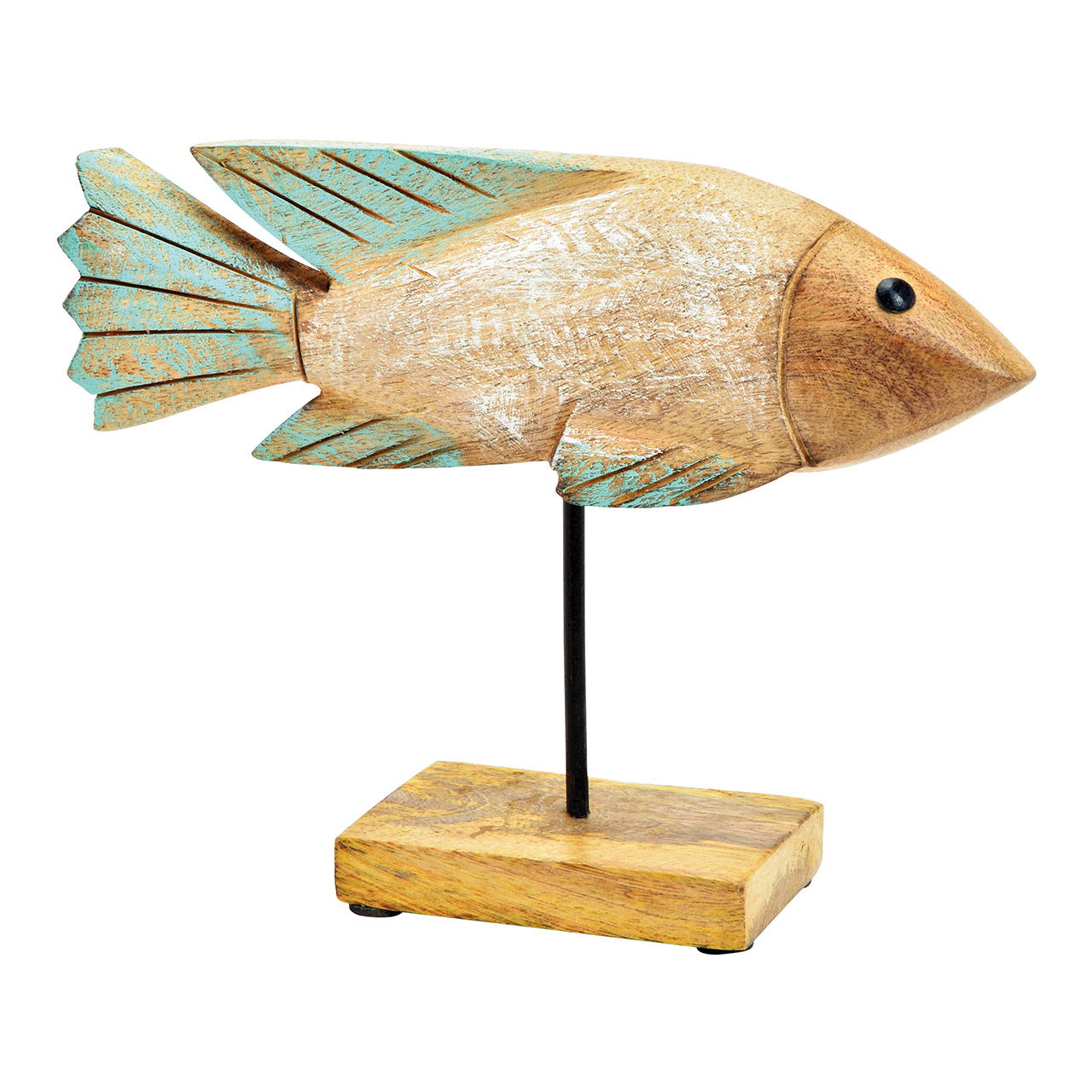 Aufsteller Fisch aus Mangoholz natur, grün (B/H/T) 23x17x7cm