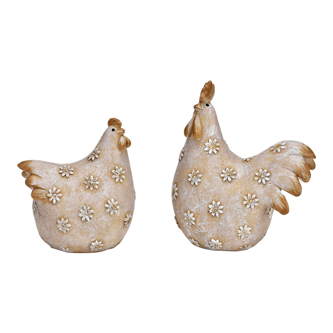 Coq, poule en poly naturel 2 fois, (L/H/P) 6x9x4cm