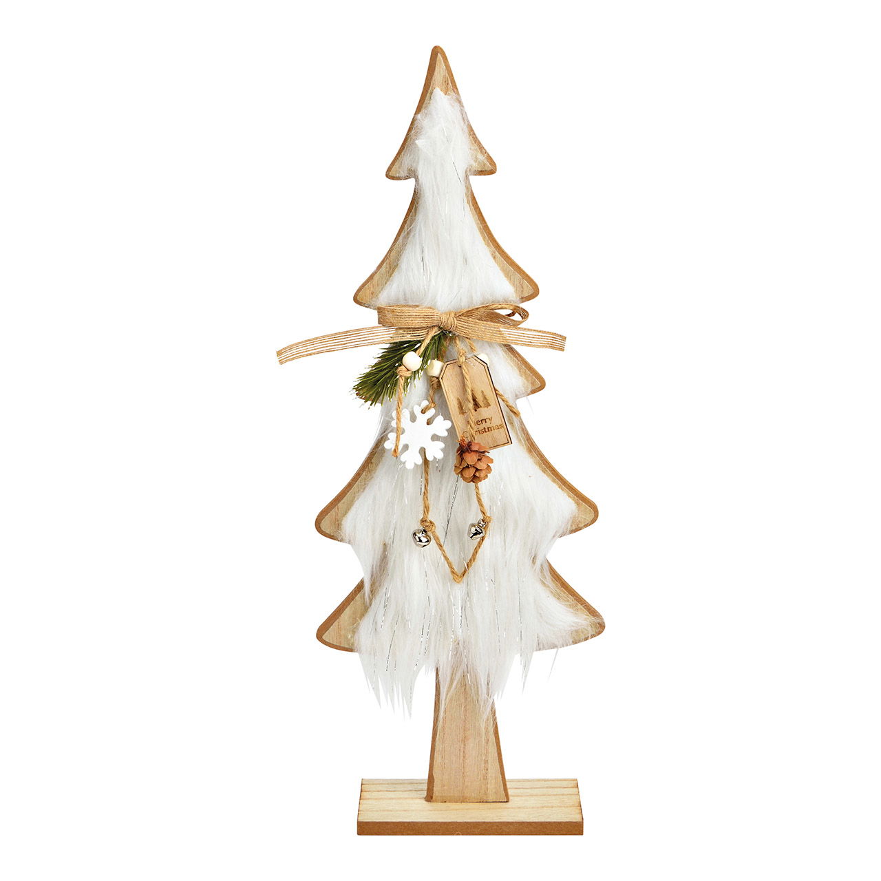 Christmas tree stand with white fur made of natural poplar wood (W/H/D) 17x44x6cm