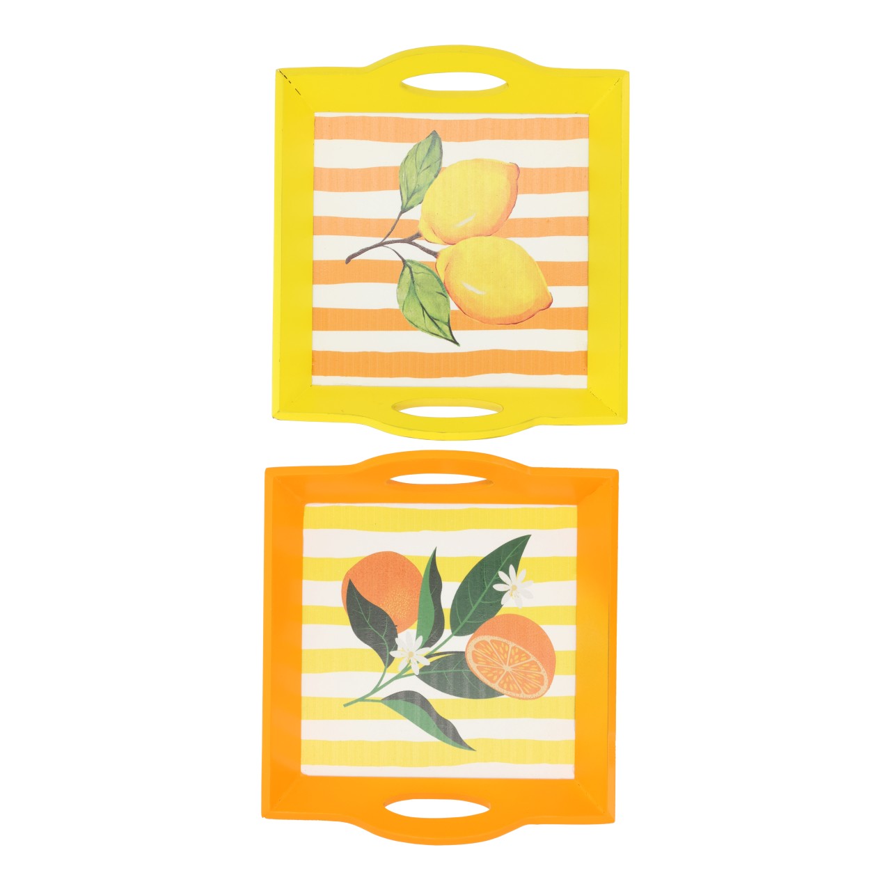 Houten tablet in de kleuren oranje en geel, 2-delige set (B/H/D) 22x4x20 cm serviertray, orange, gelb, obst-muster, gestreift