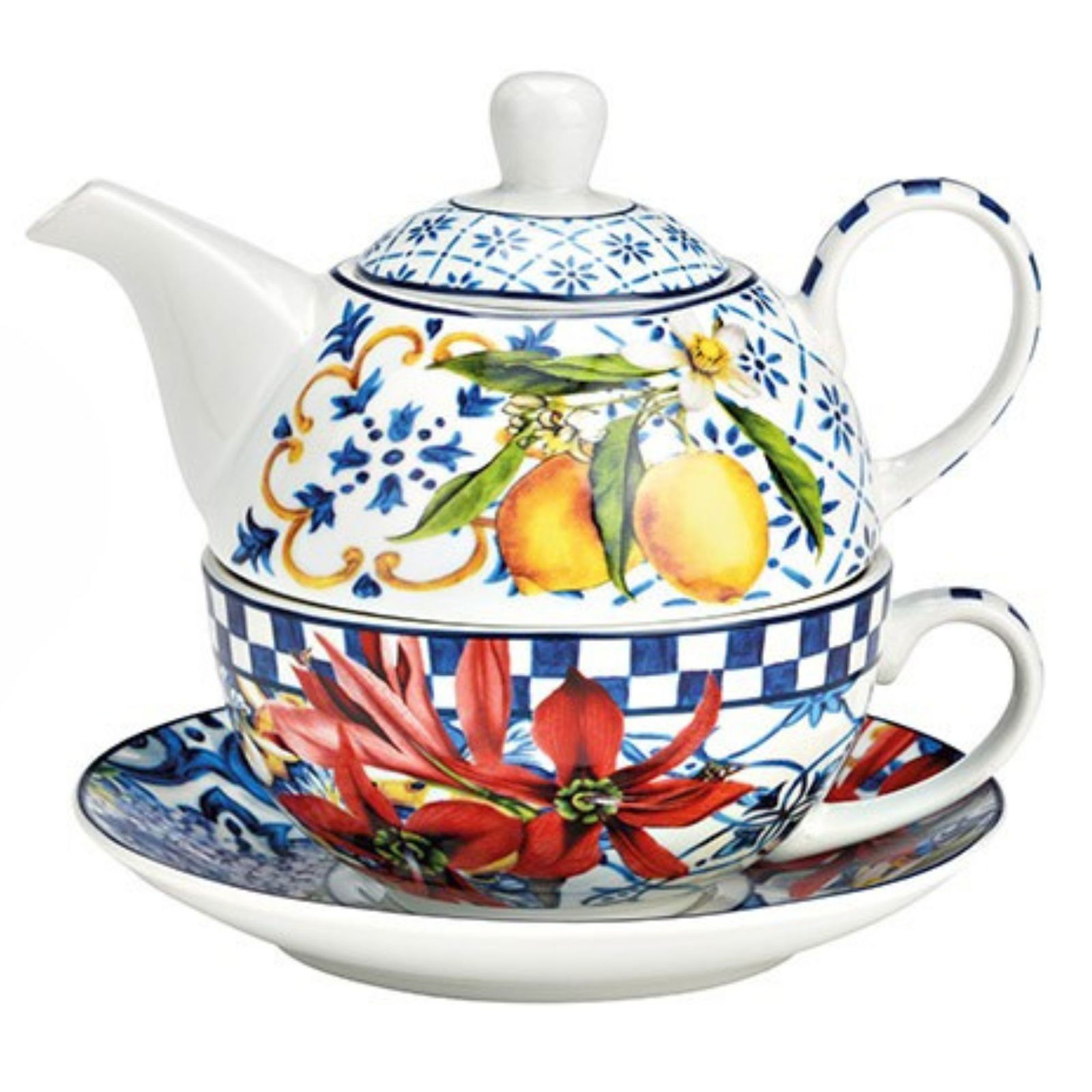 Teekannen-Set mit Blumen Dekor 3-er Set, aus Porzellan bunt (B/H/T) 16x16x14cm