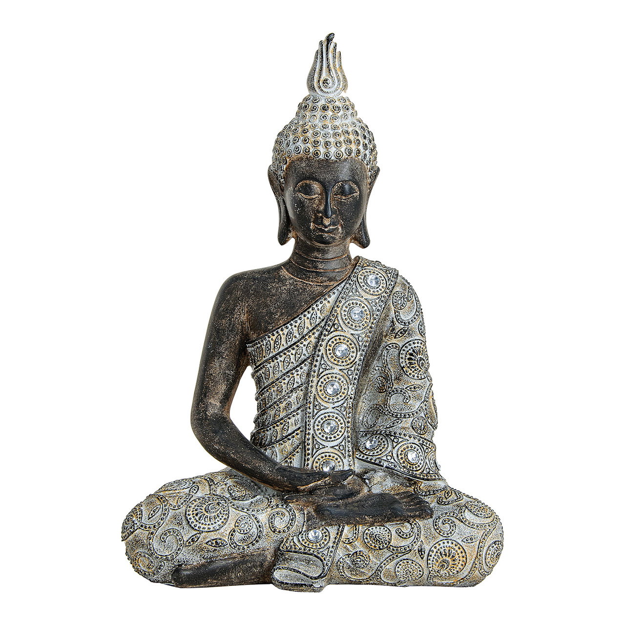 Buddha statuette, Sitzende Buddha, Dekofigur, Steinoptik, Retrokunst