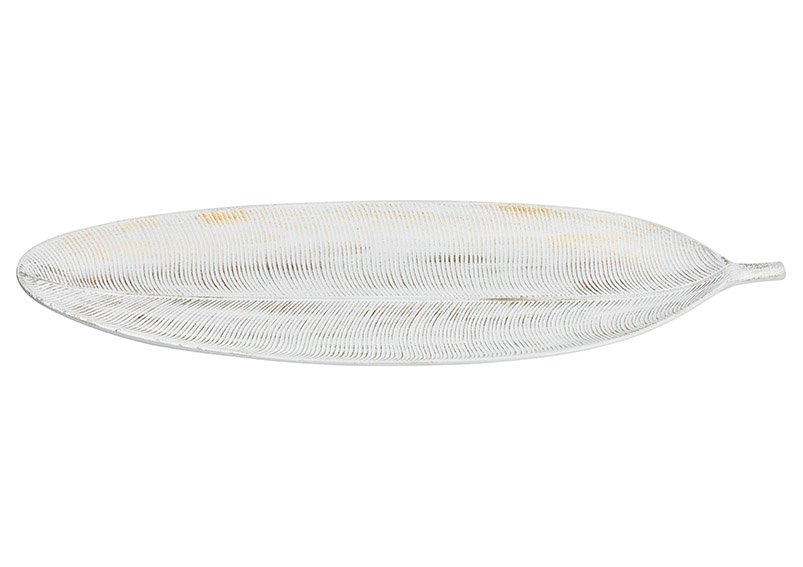 Plate leaf wood white, gold (W/H/D) 60x3x21cm