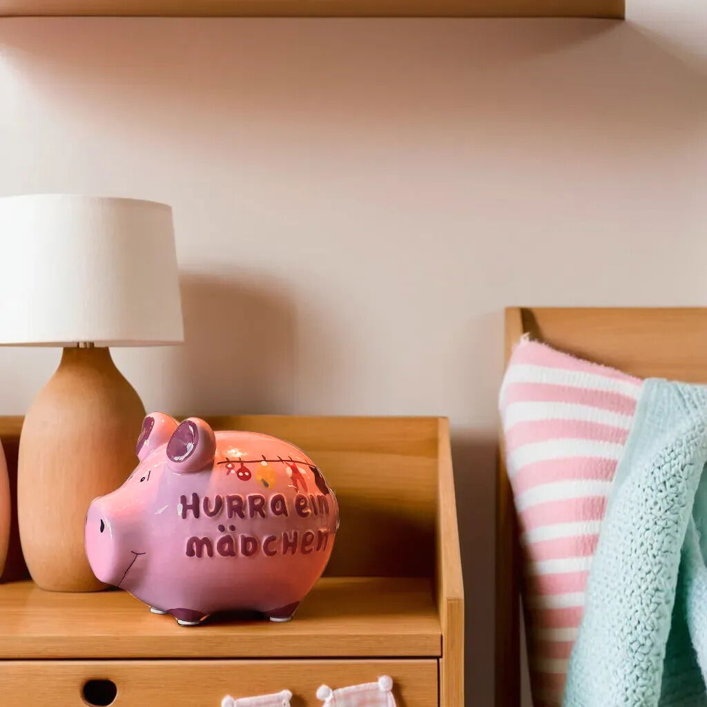 Sparschwein Company Sparschwein "Hurra ein Mädchen" aus Keramik, Rosa (B/H/T) 12,5x9x9 cm Kleinschwein Sparschwein