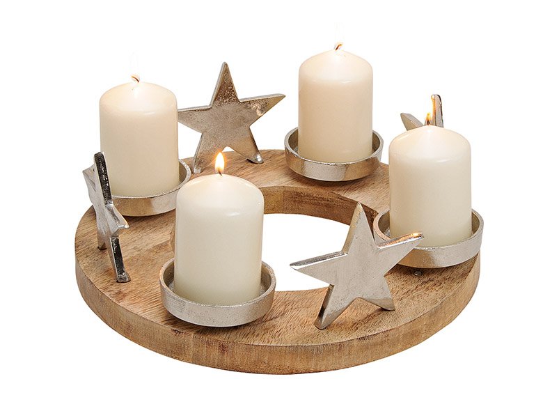 Advent candle holder, mango wood/metal, silver (w/h/d) 30x13x30cm