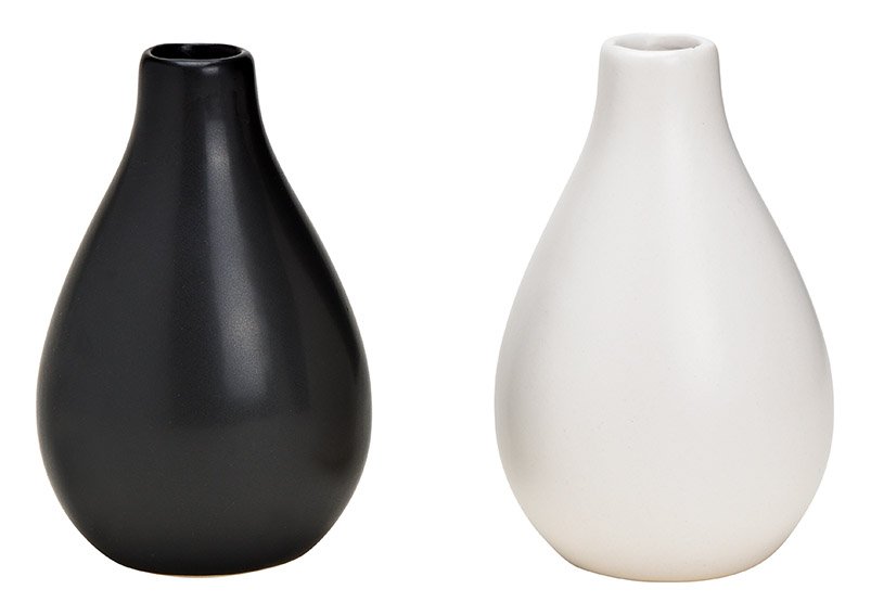 Vase aus Keramik Schwarz, weiß 2-fach, (B/H/T) 7x11x7cm