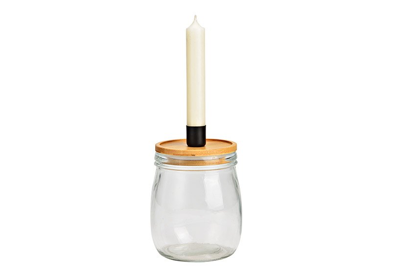 Kerzenhalter aus Glas, Bambus, Metall transparent, natur (B/H/T) 11x16x11cm 750ml