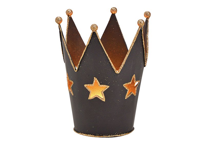Photophore couronne, décor étoile en métal noir (L/H/P) 9x11x9cm
