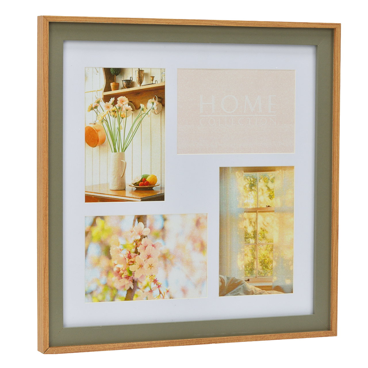 Cadre photo en bois vert (L/H/P) 34,5 x 34,5 x 1,8 cm foto collage, rahmenbild, deko collage, holzrahmen, wohnaccessoire