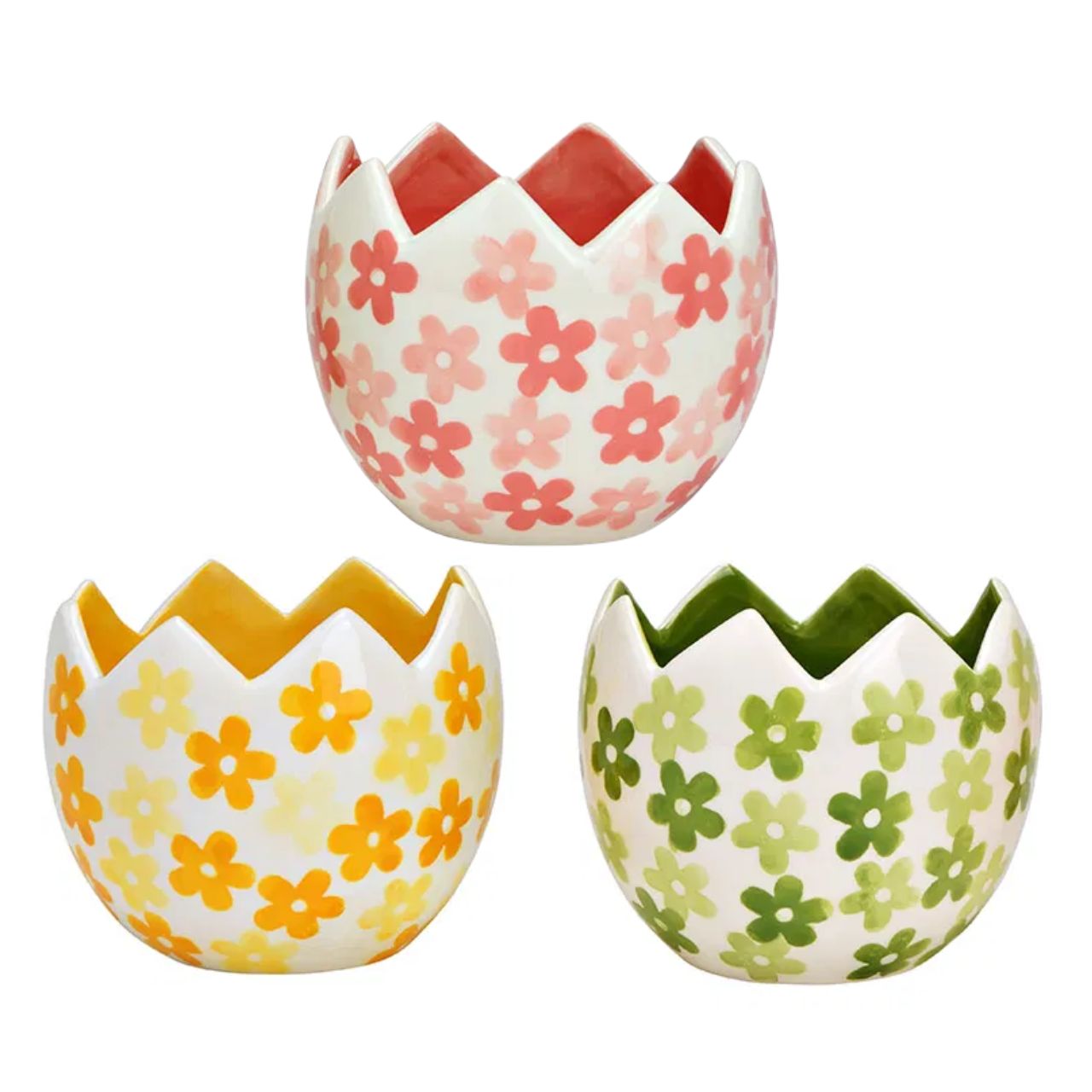 Pot de fleurs décoratif en céramique multicolore 3 fois, (L/H/P) 12x11x12cm Blumenmuster, Keramikschale, Tulpenform, Dekoschale, Frühjahrskollektion